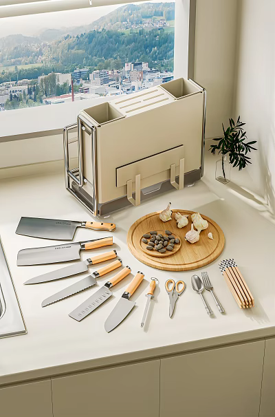 Kitchen Cutlery Set With Knives Scissors Utensils And Cutting Board 3d model Kitchen Cutlery Set With Knives Scissors Utensils And Cutting Board 3d model