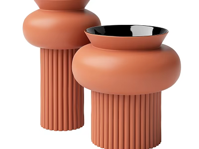 Modern Coral Ribbed Flower Vases With Black Interior For Home Decor 3d model