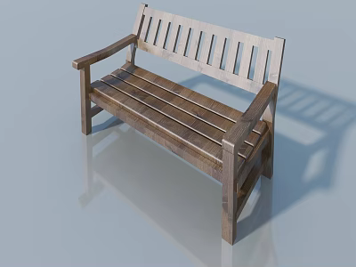 Classic Wooden Bench With Armrests Backrest And Smooth Floor Surface Shadow 3d model