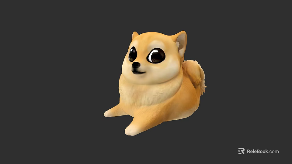 Cute Cartoon Style Yellow Puppy Lying On Black Background With Big Eyes 3d model 