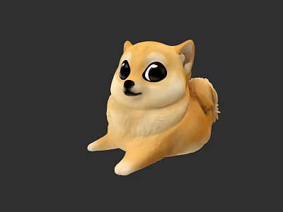 Cute Cartoon Style Yellow Puppy Lying On Black Background With Big Eyes 3d model