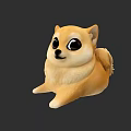 Cute Cartoon Style Yellow Puppy Lying On Black Background With Big Eyes