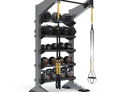 Gray and Yellow Fitness Storage Rack with Sturdy Structure for Dumbbells and Training Gear 3d model