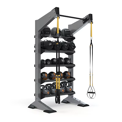 Gray and Yellow Fitness Storage Rack with Sturdy Structure for Dumbbells and Training Gear 3d model