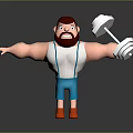 Cartoon Muscular Man Lifting Dumbbell In White Tank Top And Blue Pants