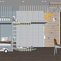 Bright Blue And White Kids Room Interior With Bunk Bed Climbing Wall And Ladder