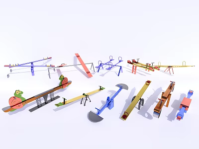 Colorful Outdoor Playground Equipment With Seesaws Slides And Climbing Structures 3d model