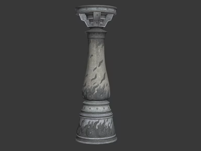 Ornate Stone Column with Intricate Carved Details and Textured Surface Design 3d model