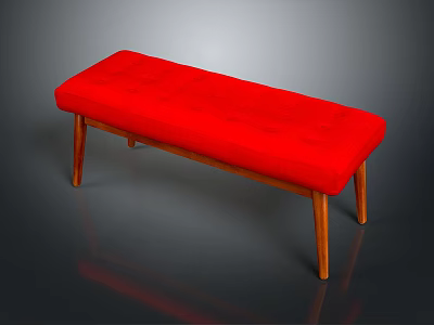 Outdoor Chair With Red Padded Seat And Wooden Legs For Patio Garden Simple Design 3d model