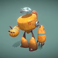 Yellow Cartoon Robot With Blue Hat And Orange Parts In Toy Style