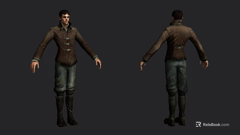 Game and Movie Character Wearing Brown Coat Blue Jeans and Long Boots 3D Model 3d model 