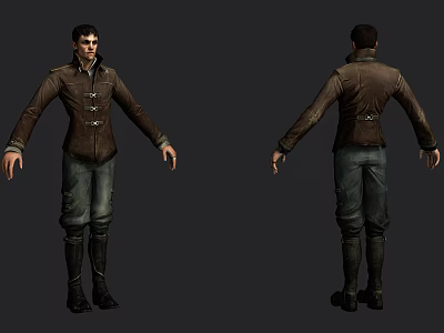 Game and Movie Character Wearing Brown Coat Blue Jeans and Long Boots 3D Model 3d model