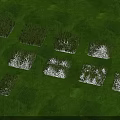 Green Grass Patches in Various Shapes Arranged on Gray Background