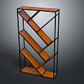 Modern Stylish Bookshelf With Black Metal Frame And Angled Wooden Shelves