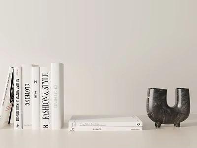 Minimalist Decorative Ornament Set with White Books and U-shaped Marble Ornament for Modern Tabletop Decoration 3d model