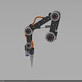 Multi Jointed Robotic Arm With Black Metal Frame Orange Cables And Rotating Components