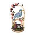 Decorative Ornament Set With Blue Bird Pink Flowers Golden Arch Green Leaves And Base