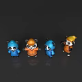 Cute Panda Dolls Wearing Blue And Orange Coats With Hats Standing On Gray Background