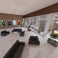 Cultural Center Spacious Interior With Comfortable Sofas And Wall Artworks Large Windows