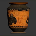 Ancient Greek Vase With Black Bird Motifs And Orange Black Geometric Patterns