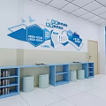 School Student Works Display Area With Innovation Practice And White Shelves 3d model