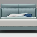 Modern Double Bed With Light Blue Leather Headboard White Sheets And Metal Legs