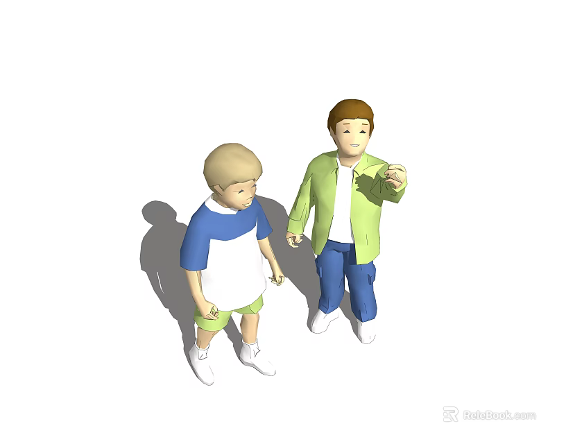 Game Or Movie Characters In Cartoon Style With Blue White Green Outfits Interacting And Pointing 3d model 