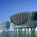 Modern Curved Glass Architectural Structures With Unique Design On Water Surface 3d model