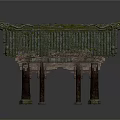 Traditional Chinese Style Pavilion Featuring Green Mossy Tiled Roof Wooden Pillars and Decorative Eaves Carvings