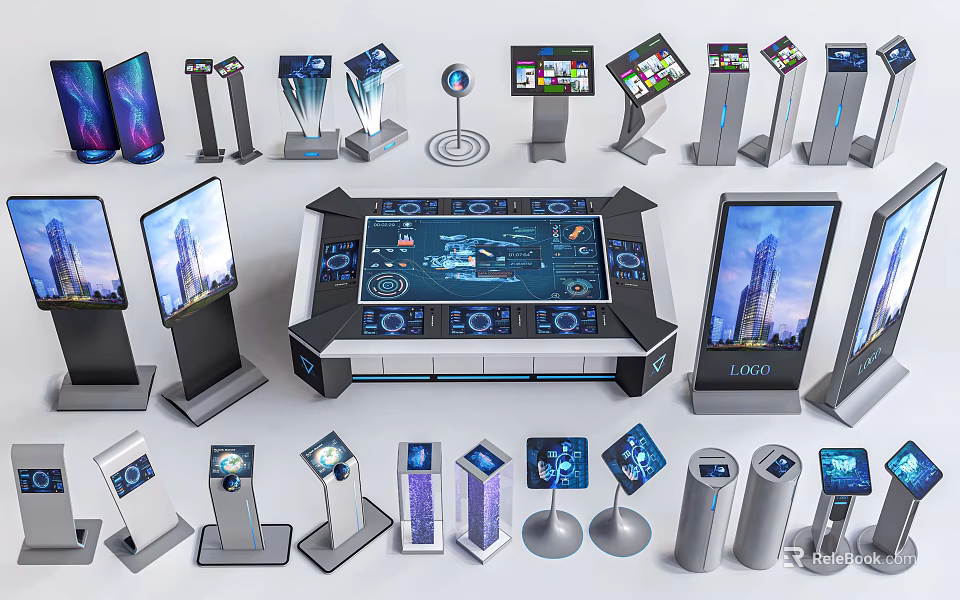 Modern Public Facilities With High Tech Interactive Kiosks And Digital Displays 3d model 