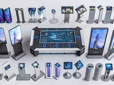 Modern Public Facilities With High Tech Interactive Kiosks And Digital Displays 3d model