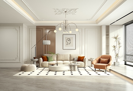 Cream Living Room French Living Room 3d model