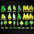 Various Cartoon Style Trees With Green Yellow Leaves And Different Forms 3d model
