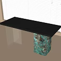 Modern Black Desk With Clear Acrylic Leg Green Marble Column And Window Blinds