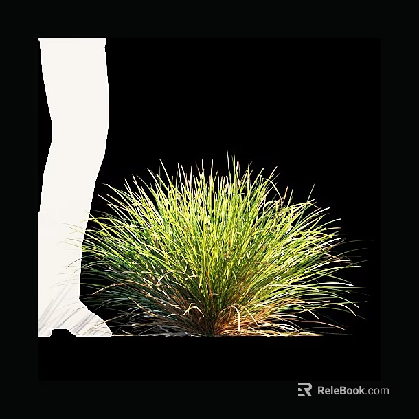 Lush Green Grass Plant With White Decorative Base And Vibrant Foliage 3d model 