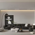 Modern Minimalist Living Dining Room Interior Design With Wall Clock Sofa And Coffee Tables