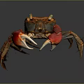 Vibrant Crab With Red Claws Brown Body And Yellow Eyes On Dark Background