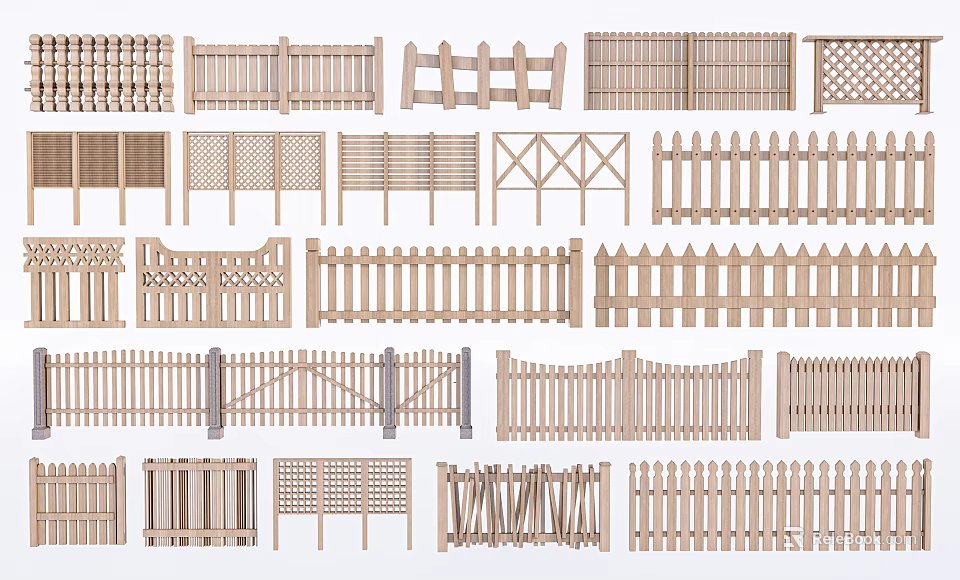 Wooden Railings With Various Decorative Styles And Designs For Home And Garden 3d model 