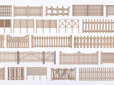Wooden Railings With Various Decorative Styles And Designs For Home And Garden 3d model