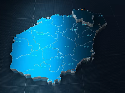 Blue 3D Regional Map With Divided Areas And Data Markers 3d model