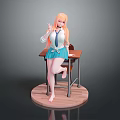 Anime Schoolgirl Themed Wall Decor Featuring Desk And Uniform Design