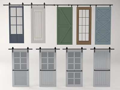 Different Colored Barn Doors With Various Designs Including Glass Panels And Patterns 3d model