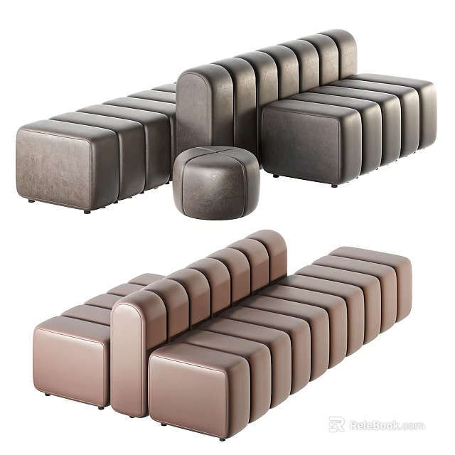 Modern Modular Sofa Set With Sectional Design And Ottoman In Brown Gray Tones 3d model 