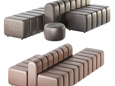 Modern Modular Sofa Set With Sectional Design And Ottoman In Brown Gray Tones 3d model