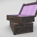 Stacked Aged Vintage Suitcases Open Top With Purple Interior Lining