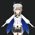 Anime Girl In White Top Blue Cape With Cat Ears Black Shorts Standing