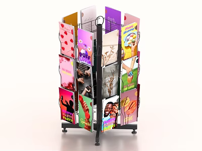 Vibrant Books Magazines Rotating Display Rack with Colorful Covers and Mobile Stand 3d model
