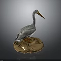 Pelican Sculpture Featuring White Feathers Yellow Beak Orange Feet On Fabric Base With Gray Background