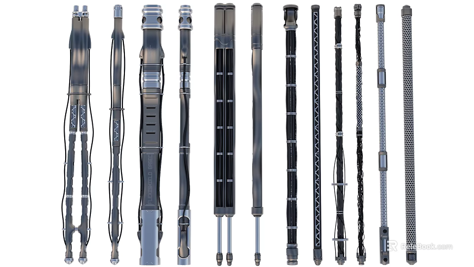 Various Industrial Equipment Tool Rods With Metal Construction And Different Designs 3d model 