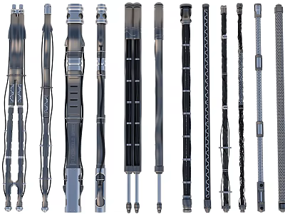 Various Industrial Equipment Tool Rods With Metal Construction And Different Designs 3d model